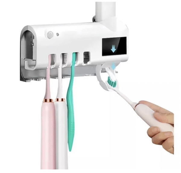 PORTACEPILLOS DESINFECTANTE "UV" CON DISPENSADOR CREMA DENTAL