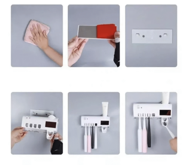 PORTACEPILLOS DESINFECTANTE "UV" CON DISPENSADOR CREMA DENTAL